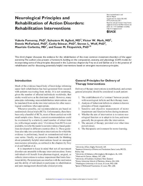 (PDF) Neurological Principles and Rehabilitation of Action Disorders