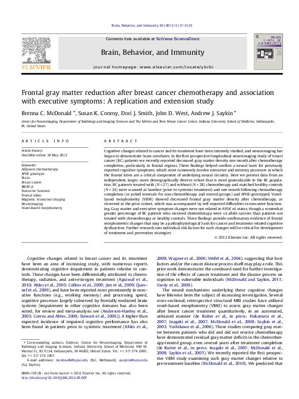 (PDF) Frontal gray matter reduction after breast cancer chemotherapy ...