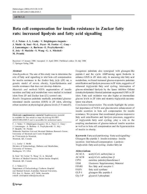 (PDF) Beta cell compensation for insulin resistance in Zucker fatty ...