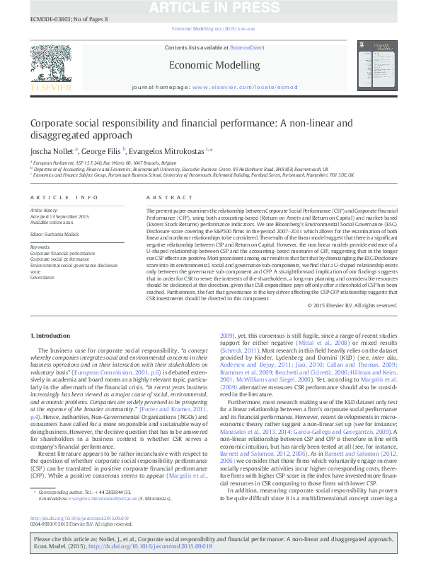 (PDF) Corporate social responsibility and financial performance: A non ...