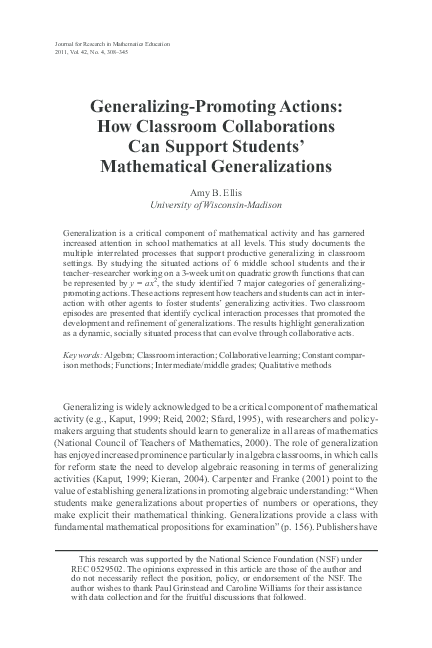(PDF) Generalizing-promoting actions: How classroom collaborations can ...