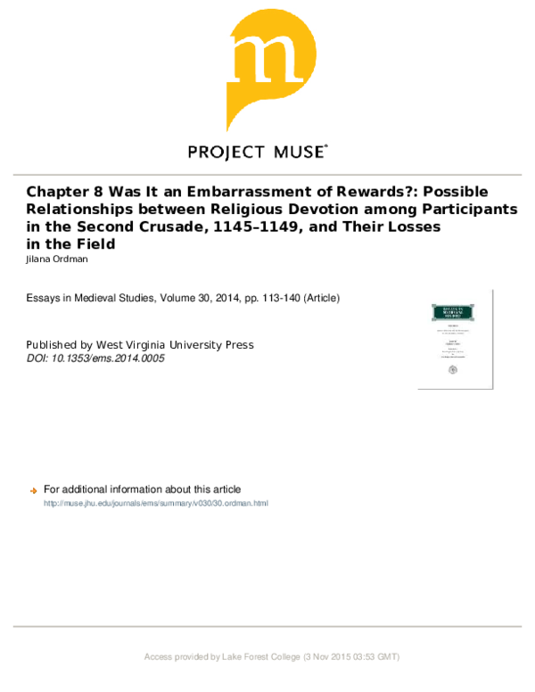 An Embarrassment of Rewards?: Participation in the Second Crusade, 1145-1149