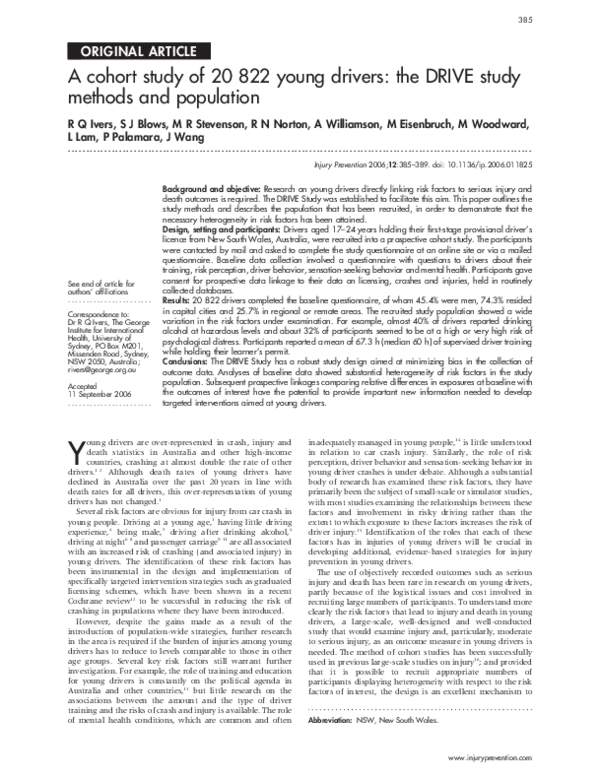 (PDF) A cohort study of 20 822 young drivers: the DRIVE study methods ...