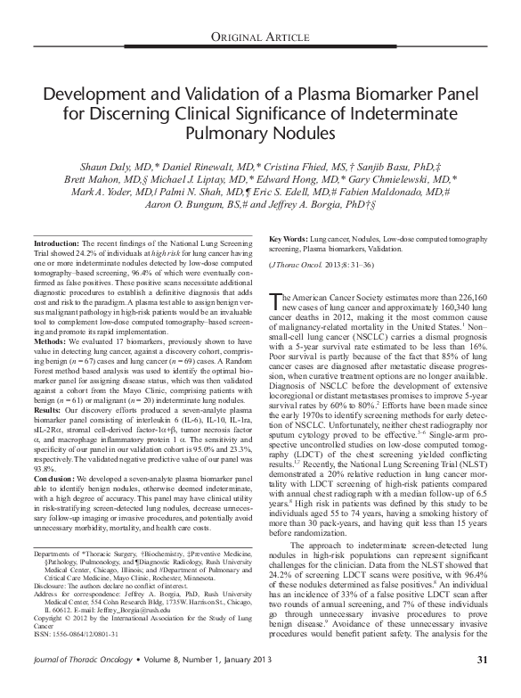 (PDF) Development and Validation of a Plasma Biomarker Panel for ...