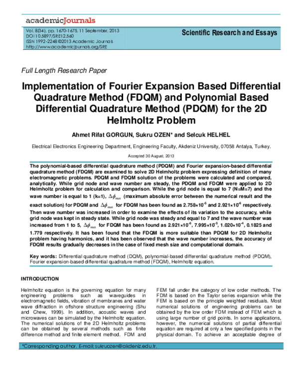 (PDF) Implementation of Fourier Expansion Based Differential Quadrature ...