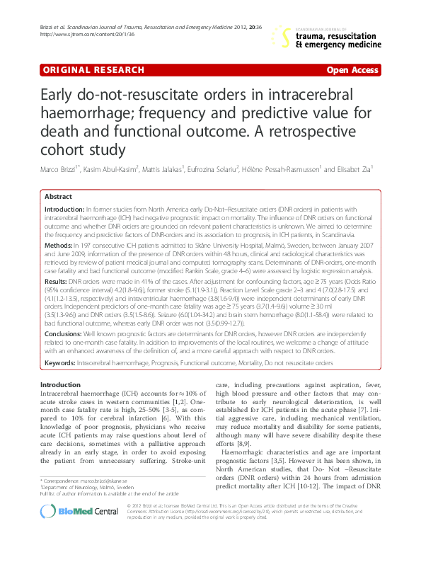 (PDF) Early donotresuscitate orders in intracerebral haemorrhage