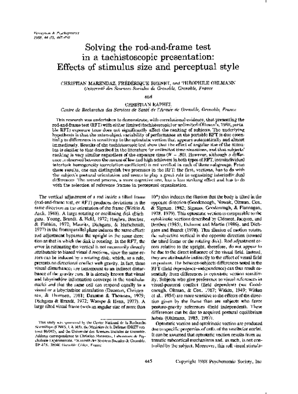 (PDF) Solving the rod-and-frame test in a tachistoscopic presentation ...