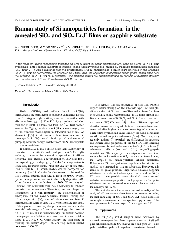(PDF) Raman study of Si nanoparticles formation in the annealed SiOx ...