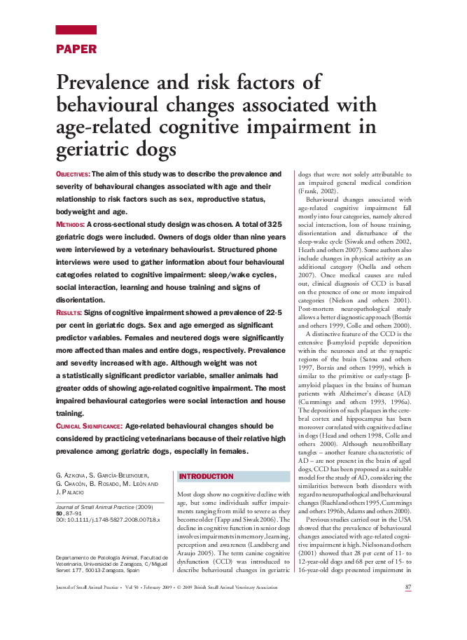 (PDF) Prevalence and risk factors of behavioural changes associated ...