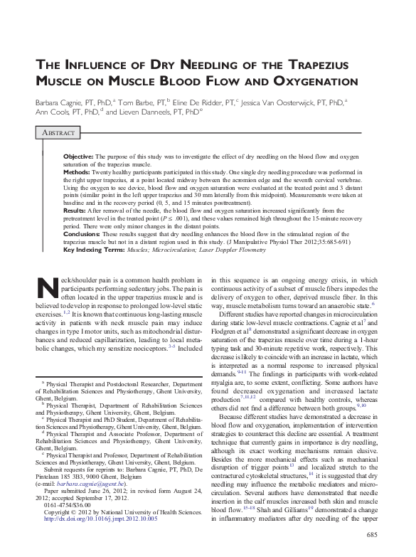 (PDF) The Influence of Dry Needling of the Trapezius Muscle on Muscle