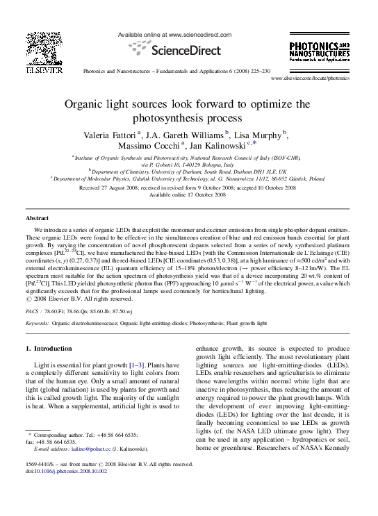 (PDF) Organic light sources look forward to optimize the photosynthesis ...