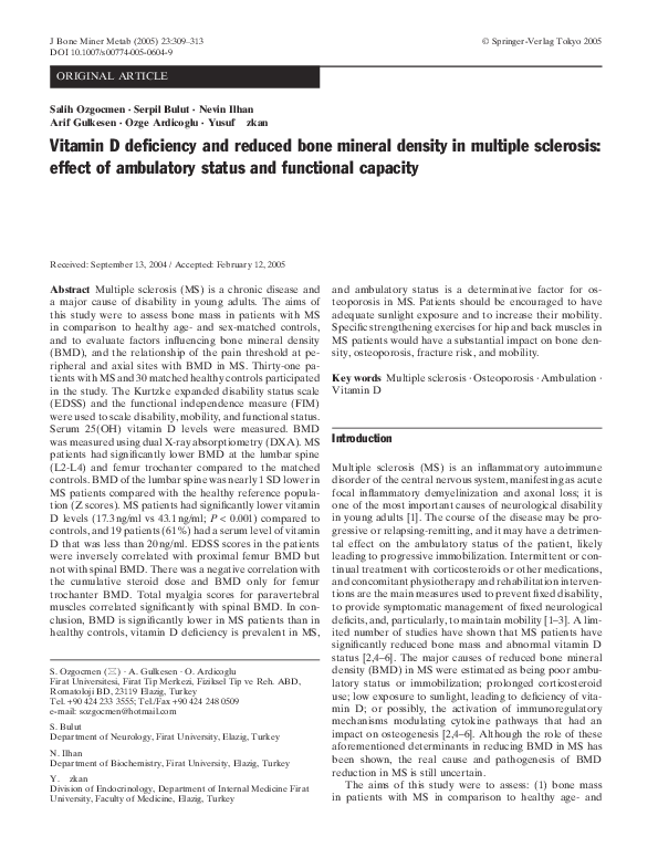 (PDF) Vitamin D deficiency and reduced bone mineral density in multiple ...