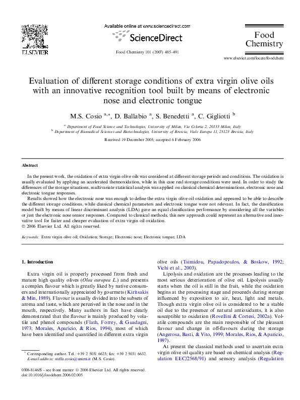 (PDF) Evaluation of different storage conditions of extra virgin olive ...