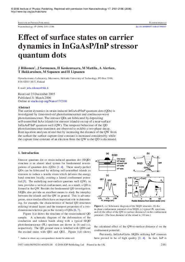 (PDF) Effect of surface states on carrier dynamics in InGaAsP/InP ...