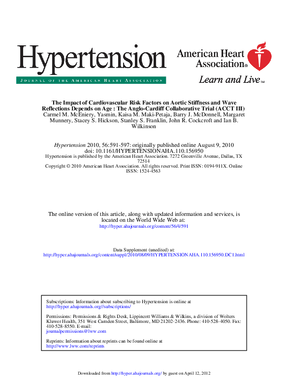 (PDF) The impact of cardiovascular risk factors on aortic stiffness and ...