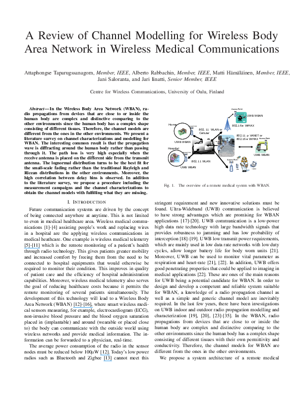 (PDF) A review of channel modelling for wireless body area network in ...