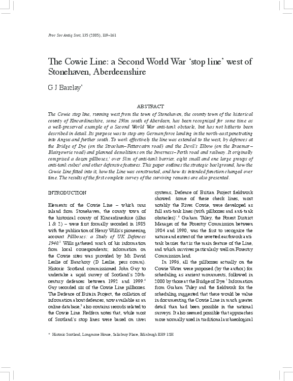 (PDF) The Cowie Line: a Second World War 'stop line' west of Stonehaven ...