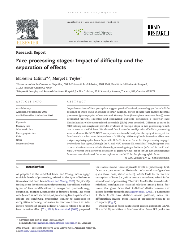 (PDF) Face processing stages: Impact of difficulty and the separation ...