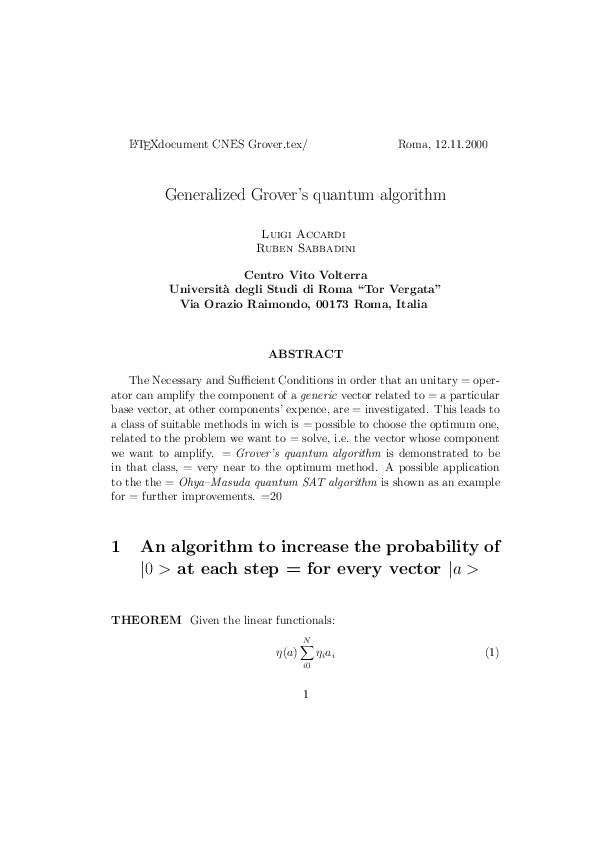 (PDF) A Generalization of Grover's Algorithm