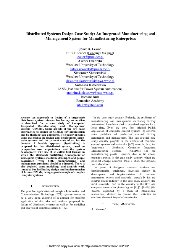 (PDF) Distributed Systems Design Case Study: An Integrated ...