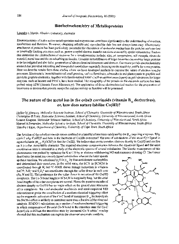 (PDF) The nature of the metal ion in the cobalt corrinoids (vitamin B12