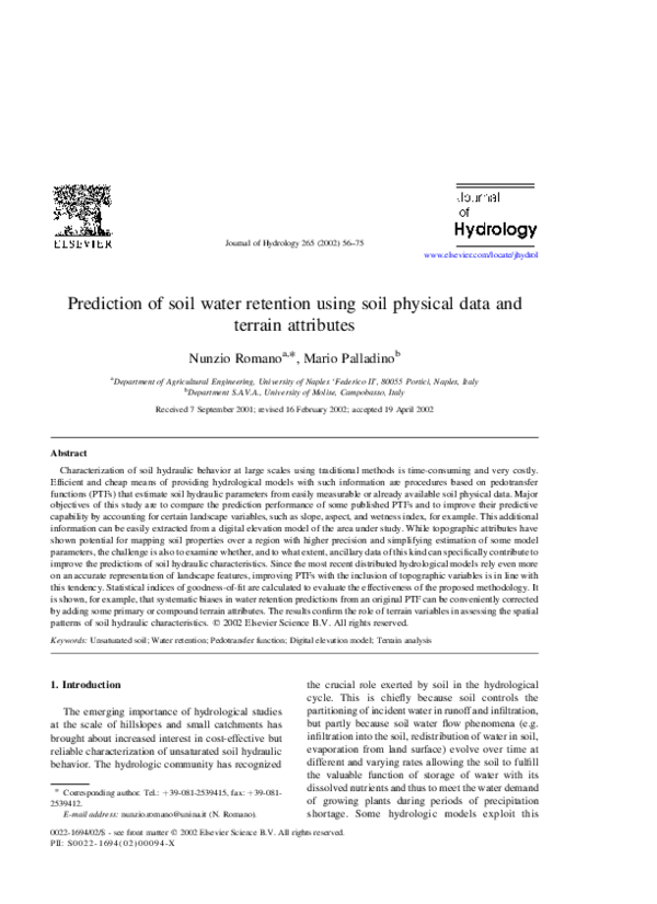 (PDF) Prediction of soil water retention using soil physical data and ...