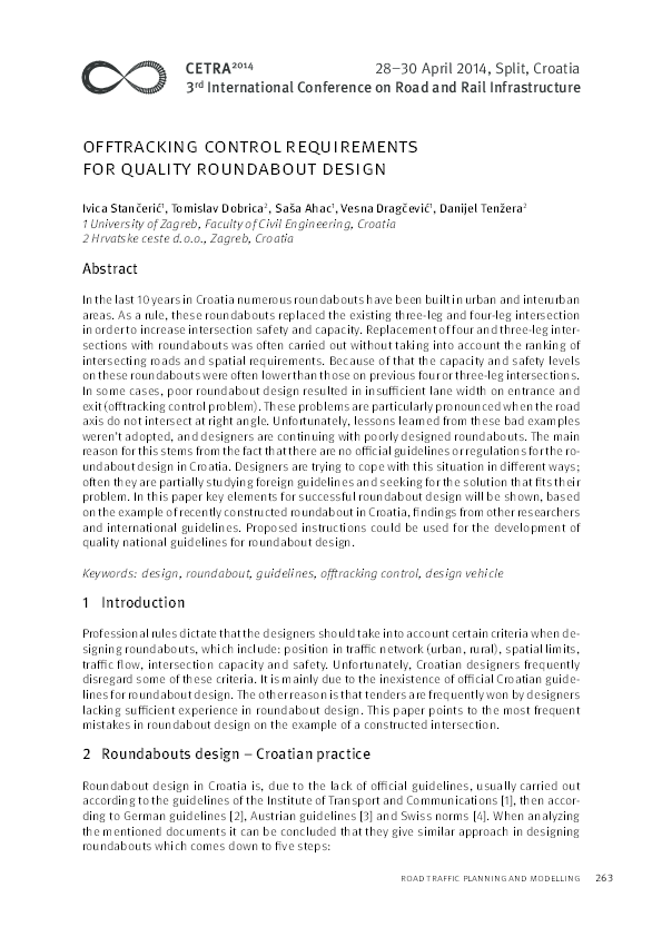 (PDF) Offtracking control reqirements for quality roundabout design