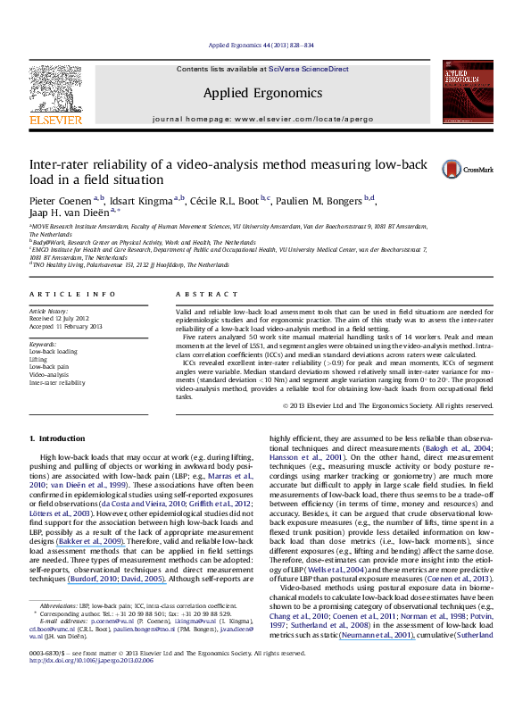 (PDF) Inter-rater reliability of a video-analysis method measuring low ...