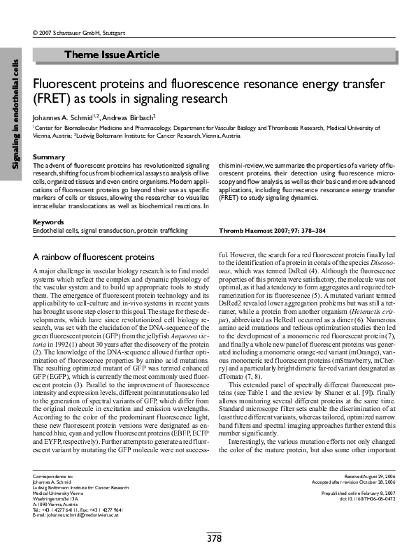(PDF) Fluorescent proteins and fluorescence resonance energy transfer ...