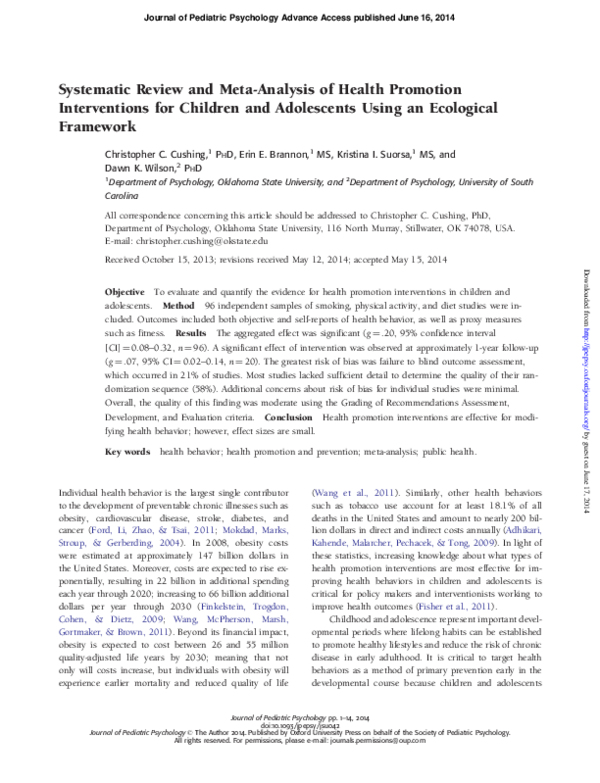 (PDF) Systematic review and meta-analysis of health promotion ...