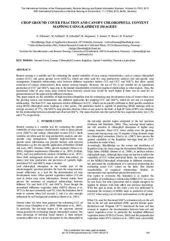 (PDF) Crop Ground Cover Fraction and Canopy Chlorophyll Content Mapping