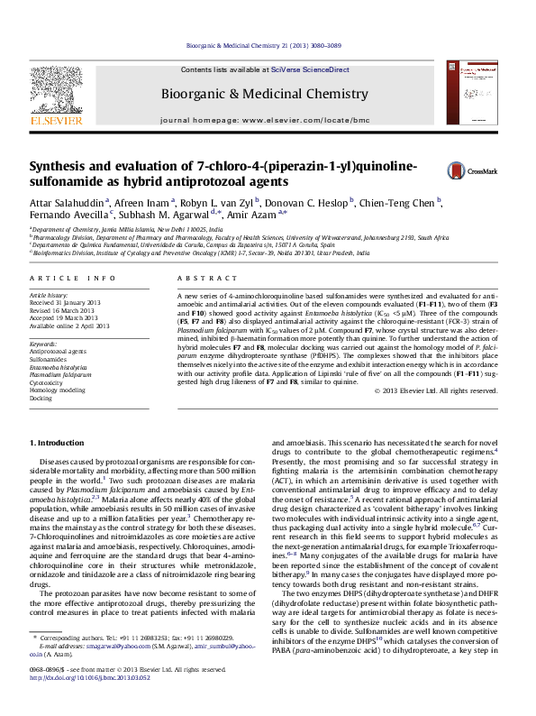 (PDF) Synthesis and evaluation of 7-chloro-4-(piperazin-1-yl)quinoline ...