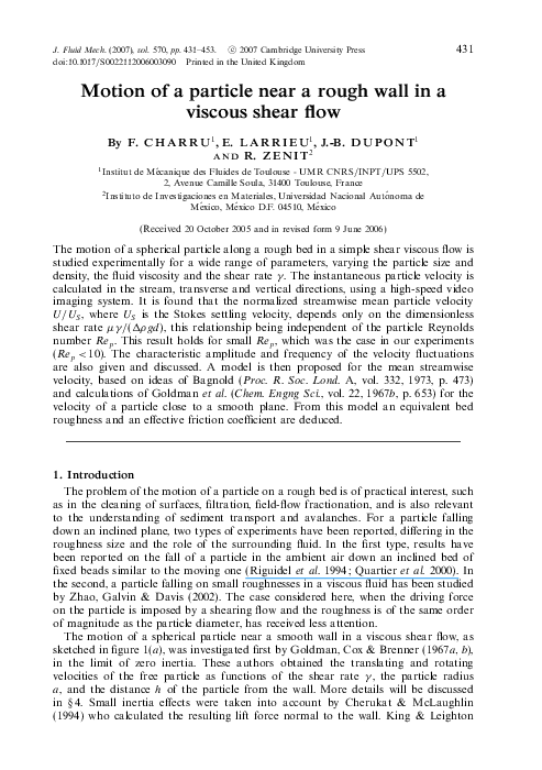 (PDF) Motion of a particle near a rough wall in a viscous shear flow
