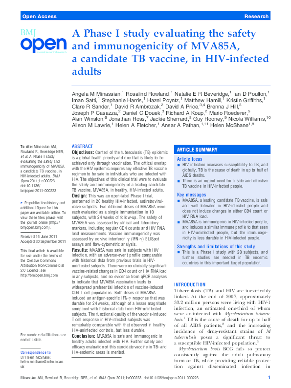 (PDF) A Phase I study evaluating the safety and immunogenicity of ...