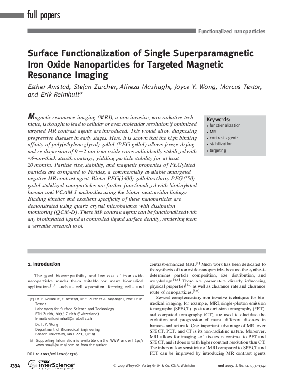 (PDF) Surface Functionalization of Single Superparamagnetic Iron Oxide ...