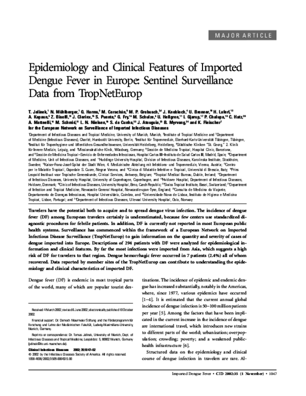(PDF) Epidemiology and Clinical Features of Imported Dengue Fever in ...
