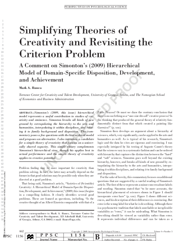 (PDF) Simplifying Theories of Creativity and Revisiting the Criterion ...