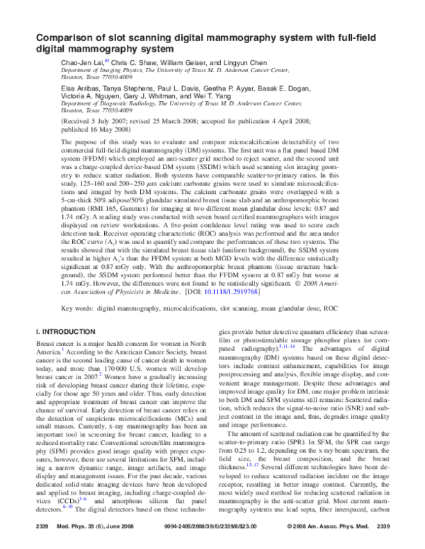 (PDF) Comparison of slot scanning digital mammography system with full ...