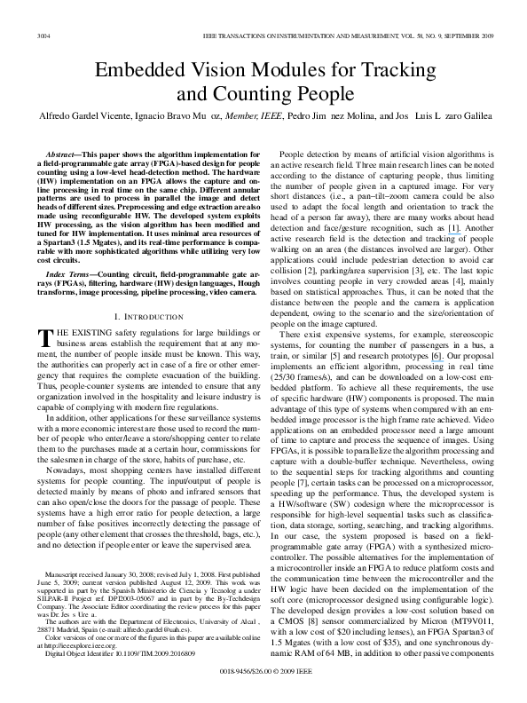 (PDF) Embedded Vision Modules for Tracking and Counting People