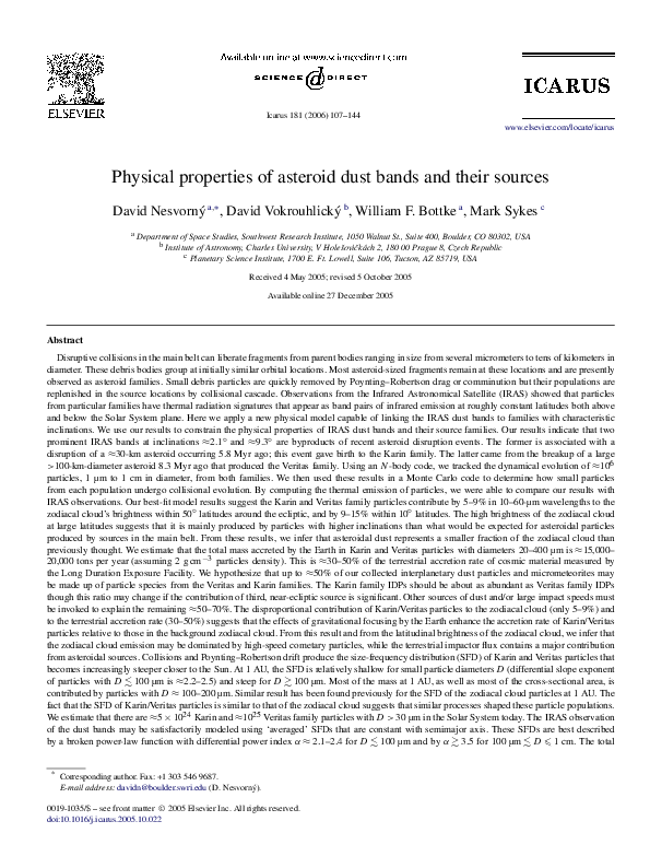 (PDF) Physical properties of asteroid dust bands and their sources