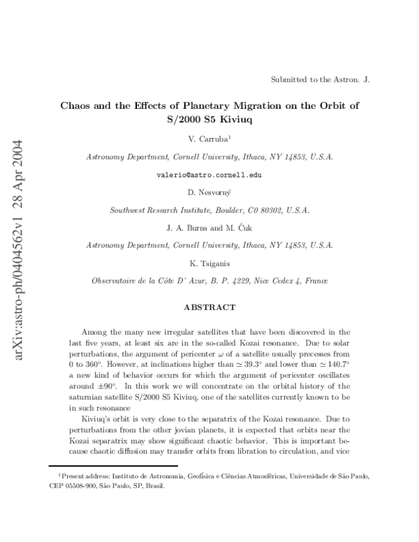 (PDF) Chaos and the Effects of Planetary Migration on the Orbit of S ...