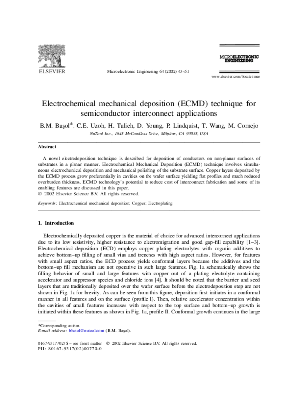 (PDF) Electrochemical mechanical deposition (ECMD) technique for