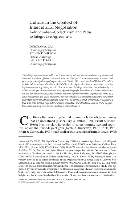 (PDF) Culture in the context of intercultural negotiation