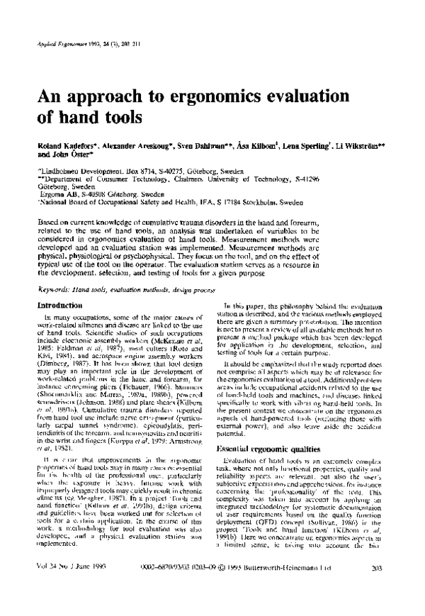 (PDF) An approach to ergonomics evaluation of hand tools Roland
