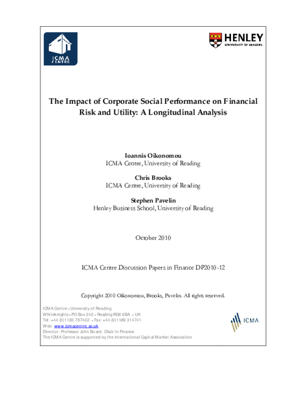 (PDF) The Impact of Corporate Social Performance on Financial Risk and ...