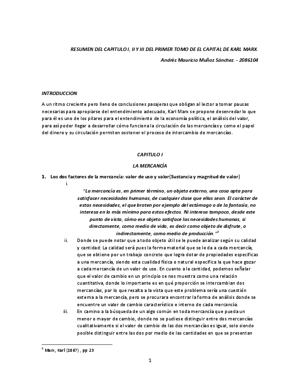 (PDF) Resumen El Capital Karl Marx