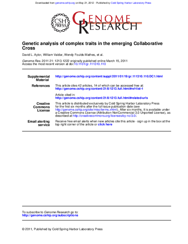 (PDF) Genetic analysis of complex traits in the emerging Collaborative ...