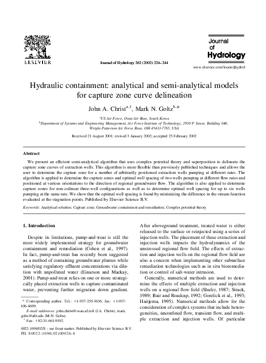 (PDF) Hydraulic containment analytical and semianalytical models for