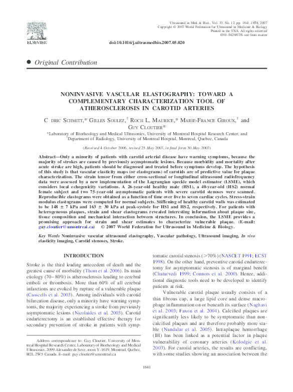 (PDF) Noninvasive Vascular Elastography Toward A Complementary