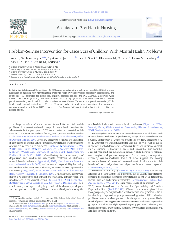(PDF) Problem-Solving Intervention for Caregivers of Children With ...